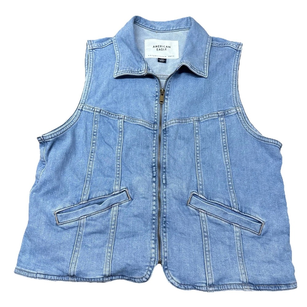 American Eagle Outfitters Light Blue Denim Vest